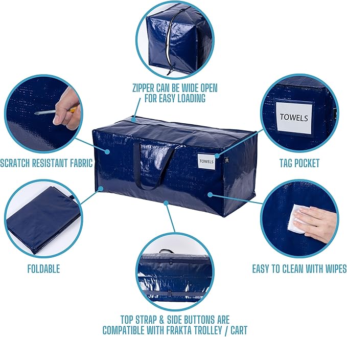 VENO 8 Pack Moving Bags w/Backpack Straps, Moving Boxes & Storage Bins Alternative, Packing Supplies, Camping Accessories Totes for Storage, Dorm Room Essentials Storage Bags (Blue, 8 Pack)