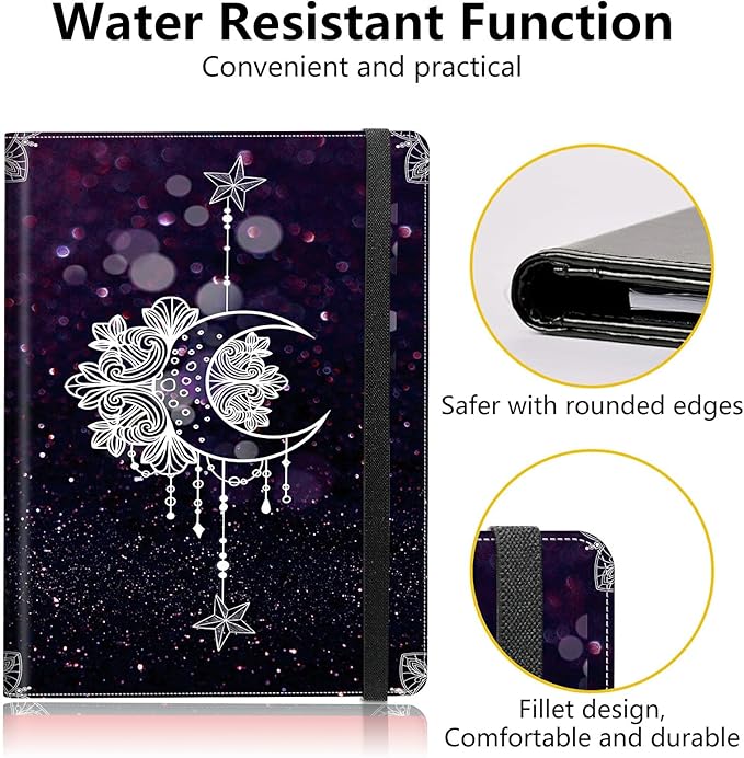 PU Leather Padfolio Clipboard Notepad with Pen Loop and Elastic Strap Interview/Resume Document Organizer for Business School Office,Moon Star Galaxy Florals