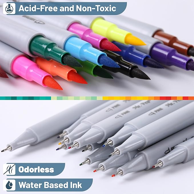 Mr. Pen- Dual Tip Brush Pens, 12 Colors, Art Markers for Kids Adults Coloring