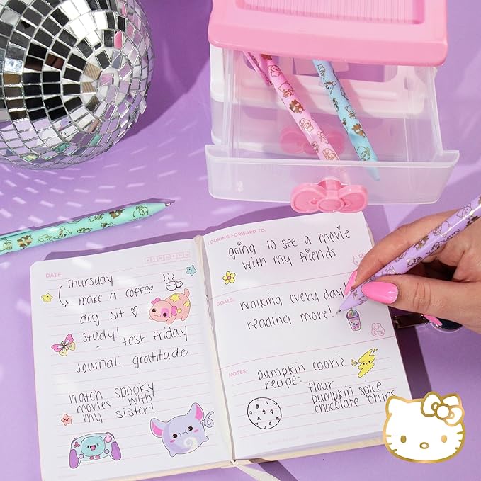 Sanrio Hello Kitty & Friends 4-Piece Pen Set - My Melody, Kuromi, Kawaii & School Supplies, Black