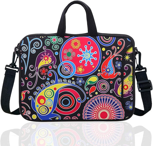 14 Inch Neoprene Laptop Sleeve Case Bag with shoulder strap For 14" Notebook/MacBook/Ultrabook/Chromebook (Classic colorful)