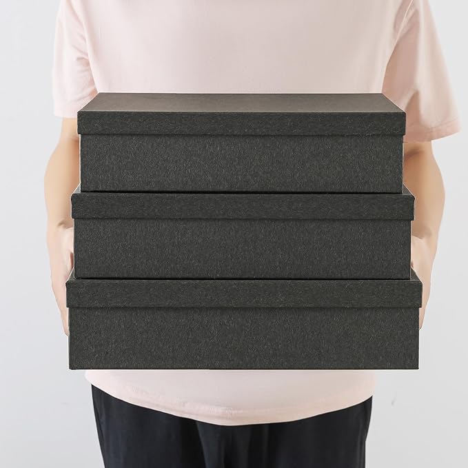 Soul & Lane Decorative Storage Boxes with Lids, Paper Storage Box Set for Keepsakes, Stationery, Office Organizers, Nesting Boxes, Black Kraft