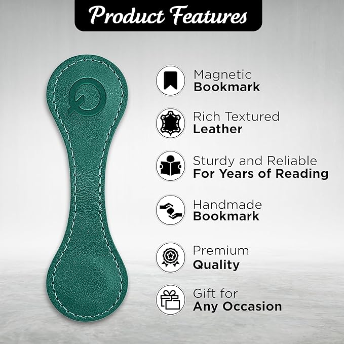 Personalized Leather Magnetic Bookmarks (1 Pack) Vintage Custom Engraved Initial ID Identification Book Marker Clip Gift for Book Lover Avid Readers (Letter Q, Green)