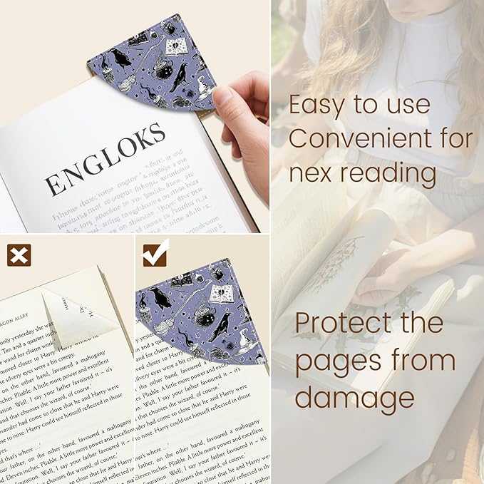 Gothic Crows Bats Corner Bookmarks, Cute Leather Book Accessories for Book Lovers, 3 Pcs Reading Book Page Markers for Women Men Student Teacher Girls Boys Kids Retirement Birthday Gifts