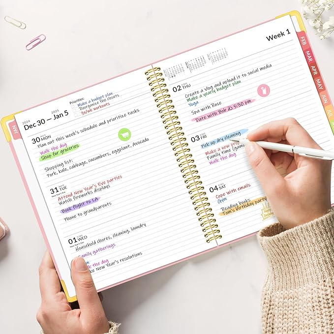 Forvencer 2025 Planner, Hardcover Weekly and Monthly Planner, January 2025 - December 2025, 8.5" x 11", Spiral Calendar Planner with Tabs, Exquisite Daily Organizer Notebook with Inner Pocket, Agenda Journal for Office Home School, A4 Size, Black