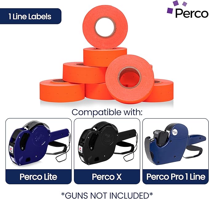 Perco 1 Line Fluorescent Red Labels - 32 Rolls, 4 Sleeves, 32,000 Blank Price and Date Gun Labels for Perco 1 Line Price and Date Guns - Made in USA