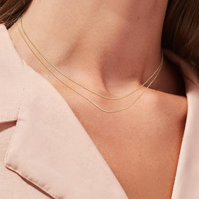 Herringbone Necklace for Women,Dainty Gold Necklace,14k Gold Plated Snake,Gold Chain Choker Necklaces,Simple Gold Layered Necklaces,Gold Jewelry Gift for Women