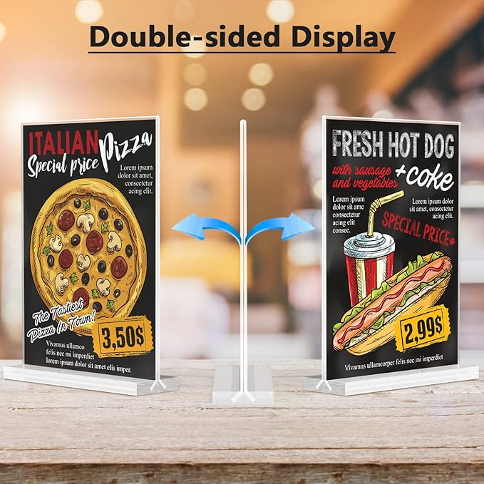 MaxGear Acrylic Sign Holder 8.5 X 11, 10 Pack Double Sided Clear Display Stands, Plastic Paper Holder Menu Holder, Vertical Table Stand Flyer Holder Acrylic Sign for Stores, Restaurants, Office