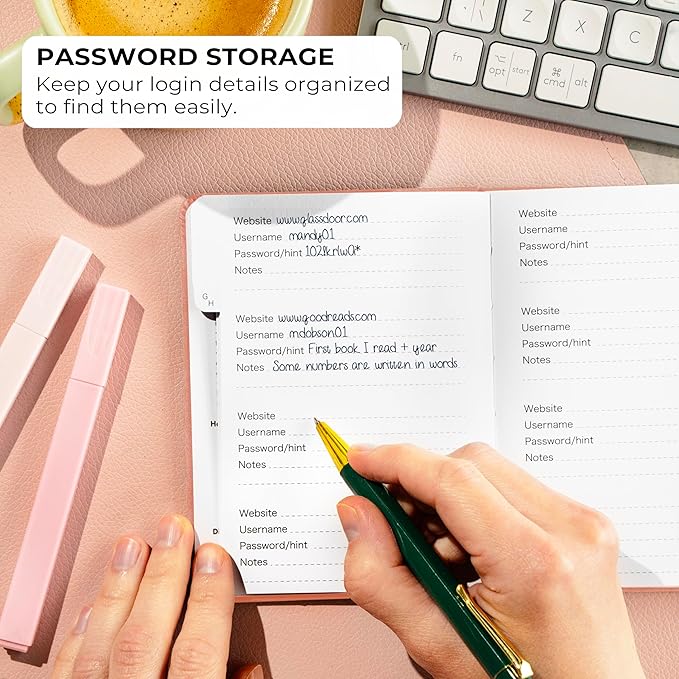 Clever Fox Password Book with Alphabetical tabs. Internet Address Organizer Logbook. Small Pocket Password Keeper for Website Logins (Peach Pink)
