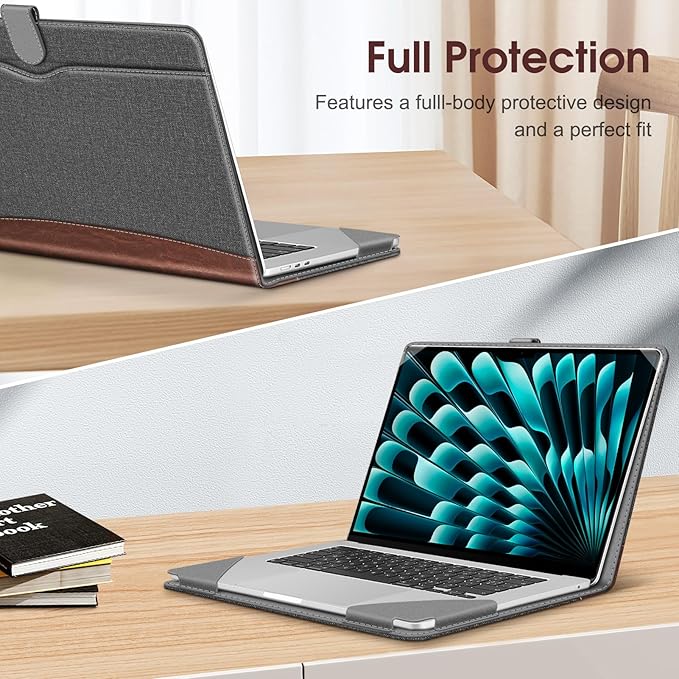 Fintie Sleeve Case for MacBook Air 15 Inch A3114 A2941 (2023 2024 Release), Premium PU Leather Folio Book Cover for MacBook Air 15.3" M2 M3 Chip with Liquid Retina Display and Touch ID, Gray