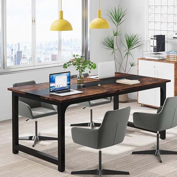 Tribesigns Modern Computer Desk, 63 x 31.5 inch Large Office Desk Computer Table Study Writing Desk Workstation for Home Office, Rustic/Black