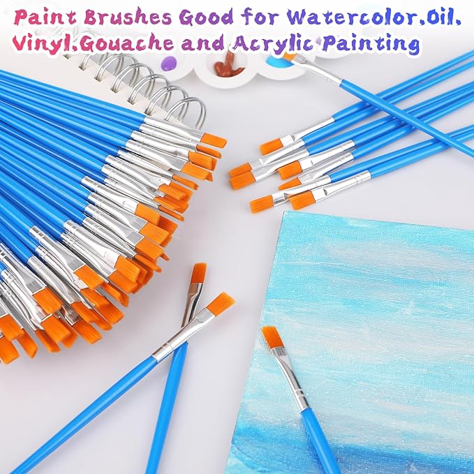 Paint Brushes Set for Acrylic Painting, 30 Pcs Art Paint Brush Flat Acrylic Painting Brush, Nylon Paint Brushes for Kids Adults Oil Watercolor Rock Painting Body Face Nail Art