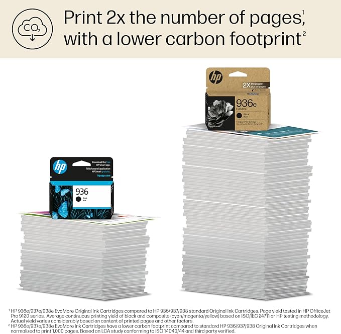 HP 936e EvoMore Black Ink Cartridge | Works OfficeJet 9120 Series, OfficeJet Pro 9100 Series, OfficeJet Pro Wide Format 9700 Series | Carbon Neutral | 4S6V6LN
