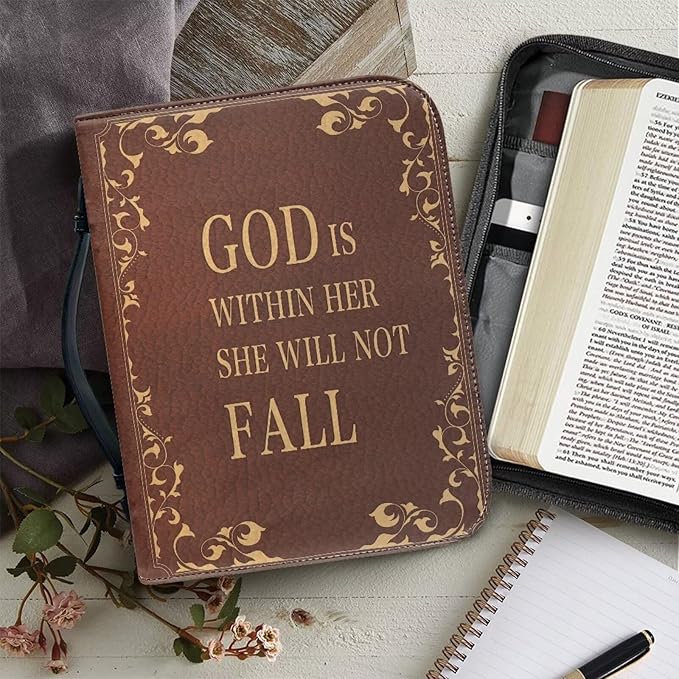 Lotusorchid Bible Case with Verse for Women Girls, Zippered PU Bible Book Cover with Handle Pocket Sunflower Pattern, Portable Durable Bible Cover Case Bible Cover Carrier Carrying Organizer Bag,L