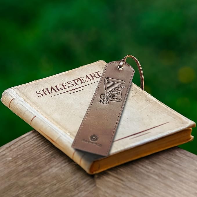 Leather Bookmarks for Men and Women | Quality Mens Bookmark with Scroll & Feather Quill | 2 Vintage Handmade Leather Book Markers for Men Women Book Lovers Readers (7x2) Leather Gift Sovereign-Gear