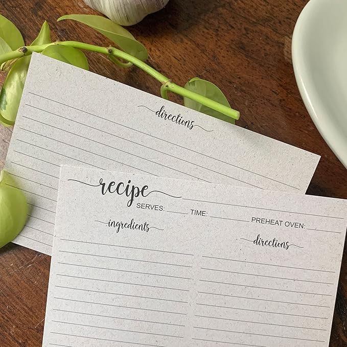 321Done 5" x 7" Recipe Cards (Set of 50) - Extra Large Double-Sided Premium Card Stock - Made in USA - Script Font Minimalist, Large Kraft Tan