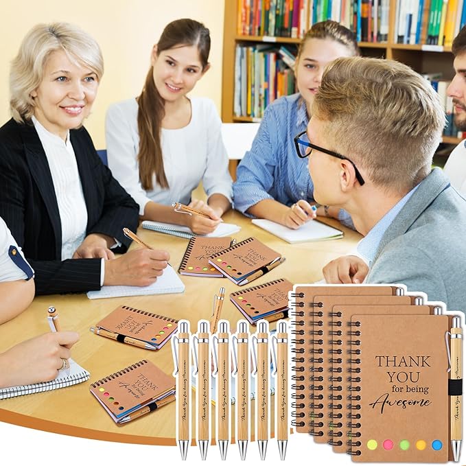 20 Sets Employee Appreciation Gifts Inspirational Spiral Notebooks with Sticky Notes Notepads Motivational Bamboo Ballpoint Pens for Nurse Coworker Teacher (THANK YOU)