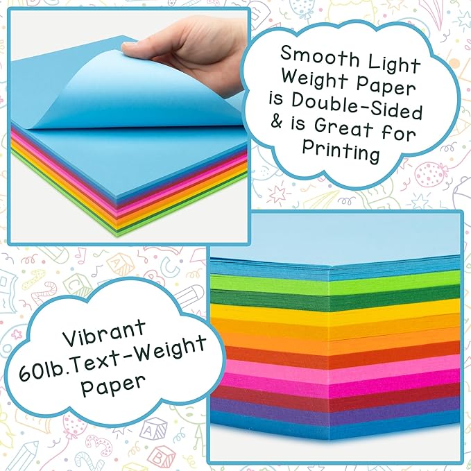 Hygloss Assorted Bright Colored Paper - 24 lb, 89 GSM, Acid-Free, Fade-Resistant, 11x17-Inch Ledger Size Color Copy Paper, 48 Sheets, 12 Colors