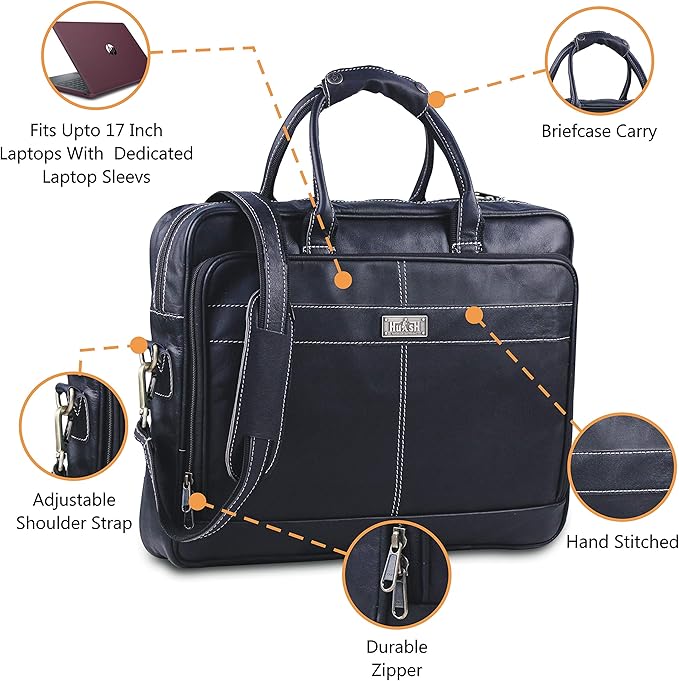 18 Inch Leather Laptop Bag for Computer Bag for Men– Supple Genuine Leather Briefcases for Men W/Padded Laptop Case Leather