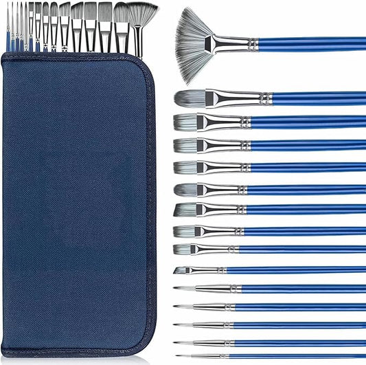 Rosmax Artist Paint Brushes-Nylon Hair and 15 Different Sizes for Acrylic Painting,Oil,Watercolor,Fabric-Great for Kids Adult Drawing Arts Crafts Supplies or Beginners,Professional
