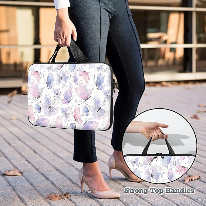 Universal Laptop Sleeve Tablet Case 12 inch, Pink Purple Butterfly Slim Carrying Case Durable Handbag Travel Laptop Bag for Surface Pro 9 8 7/Laptop Go 2 3, MacBook Air 11/12