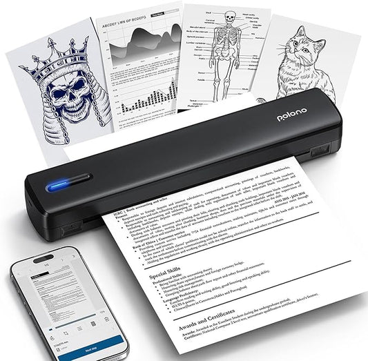POLONO Portable Printer Wireless for Travel, D810 Bluetooth Thermal Printer Support for 8.5"x11" US Letter, Inkless Compatible with iOS, Android, Laptop for Office, Car and Home, Black