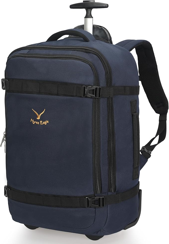 Hynes Eagle Rolling Backpack 42L Backpack with Wheels Airline Approved Carry on Luggage Laptop Travel Backpack for Women Men Dark Blue