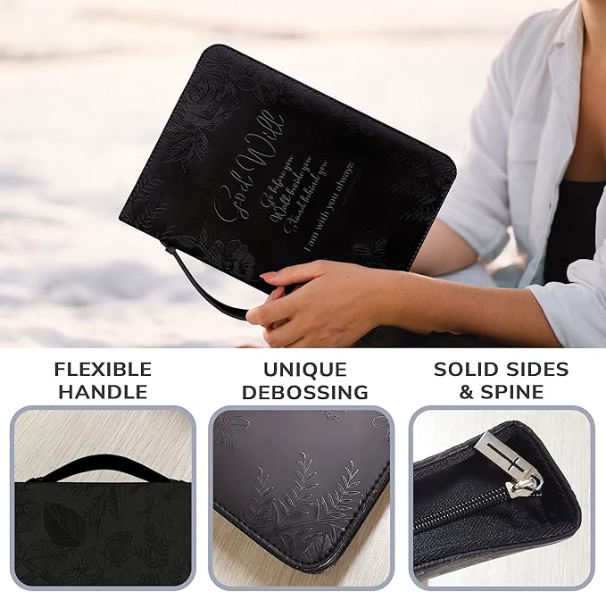 DEHITE Briefcase for Women – Leather Carrying Bag Large Size – | Fits Book 7 x 10.1 x 1.9 in | Pen Slots | Zippered Pocket | Premium Faux Leather | – Black Christian Gift Accessory