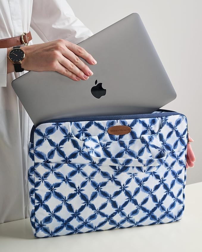 Maison d'Hermine Laptop Bag upto 13.5 inch Stain and water repellent Cotton canvas - shibori