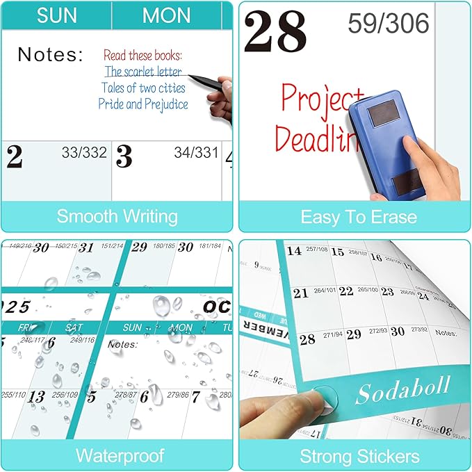 24" x 36" 2025 Wall Calendar, Folded Wet & Dry Erase Wall Calendar 12 Month, Annual Yearly Planner Yearly Laminated Calendar 2025 Horizontal/Vertical, with Julian Dates