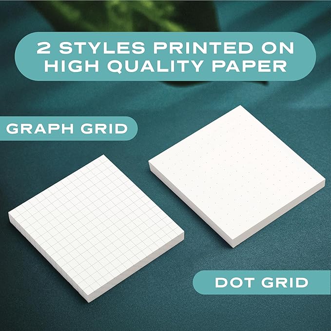 Sticky Notes Graph Paper 24pk | 3x3 Inch Small Self Stick Notepads for Desk and School Supplies