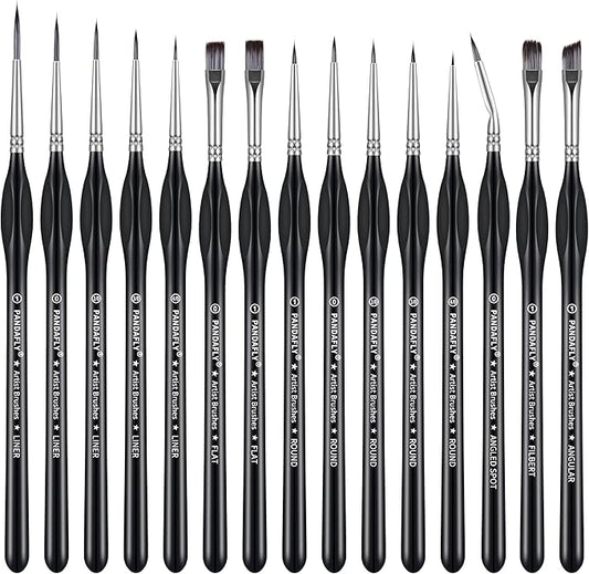 PANDAFLY Detail Paint Brushes Set, 15pcs Miniature Brushes for Fine Detailing & Art Painting - Acrylic, Oil, Watercolors & Paint by Number, Models, Face, Nail, Craft, Warhammer 40k