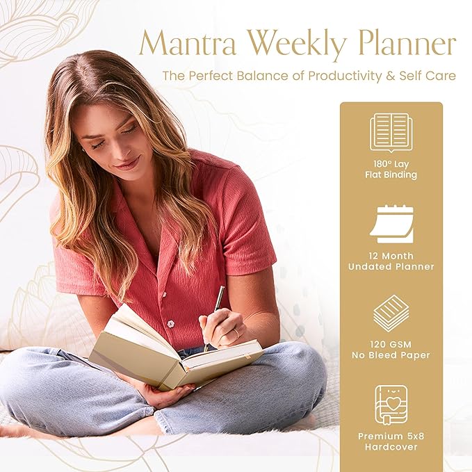 2025 Planner, Daily Journal & Gratitude Journal All-In-One with To Do List, Self Care Prompts & Habit Tracker - 5.8 x 8.3 - Evening