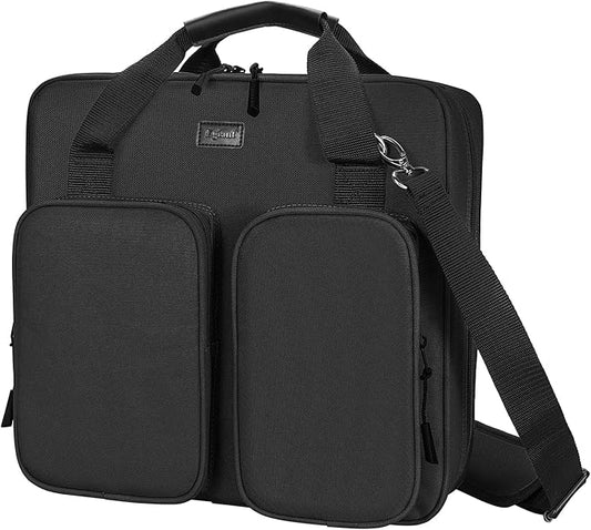 4 Inch 3 Ring Zipper Binder with Shoulder Strap & Handle & Multi-Pocket - 4" Binder with Zipper for School, Compatible with 13-Inch MacBook/Tablet -Patent Design Black