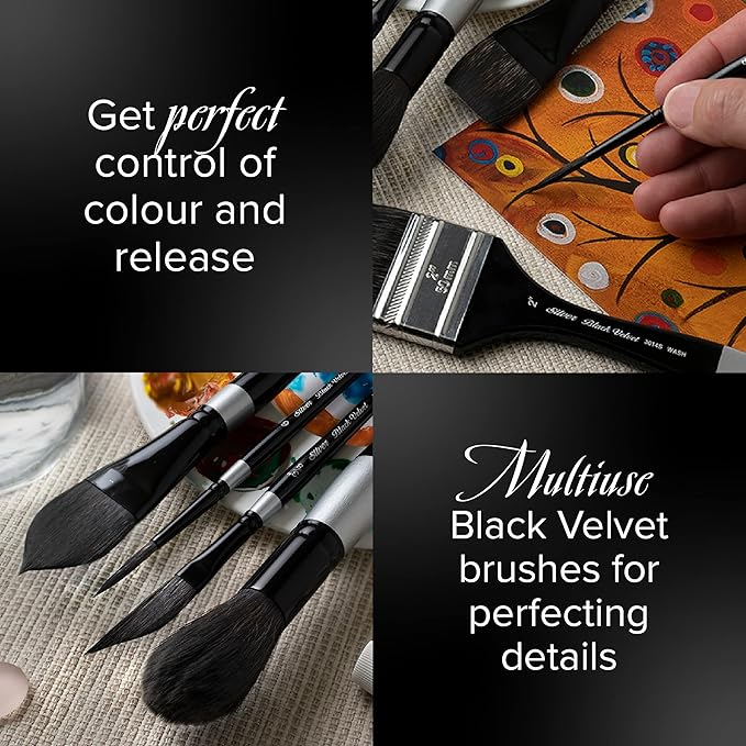 Silver Brush Limited 3007S -8 Black Velvet Script Liner Paintbrush for Watercolor, Gouache, Inks, & Dyes, Size 8, Short Handle