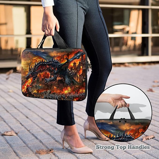 Laptop Sleeve Case Bag 13 inch, Fire Fierce Dragon Slim Carrying Case Durable Handbag Travel Laptop Bag for 13 inch MacBook Air M3/M2/Pro M2/ 13" iPad Pro/Air M4/M2 2024