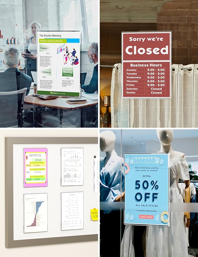 NIUBEE Acrylic Window Sign Holder with Suction Cup 8.5 X 11, Clear Acrylic Frames Glass Door Wall Mount Advertising Signage Sign Holder for Mall, Office, Home, Store, Restaurant(12 PACK)