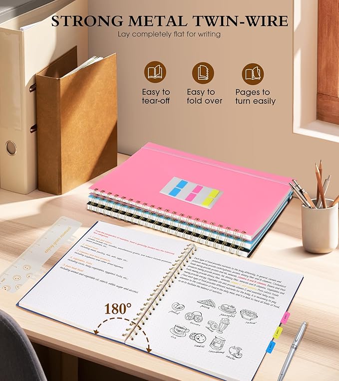 Dotted Notebook, Spiral Notebook Journal 8.5” x 11”, A4 Large Dot Grid Notebooks for Women Men, 100 GSM Dotted Paper, Plastic Hardcover Spiral Bullet Dotted Journals for Work School Sketching, Navy