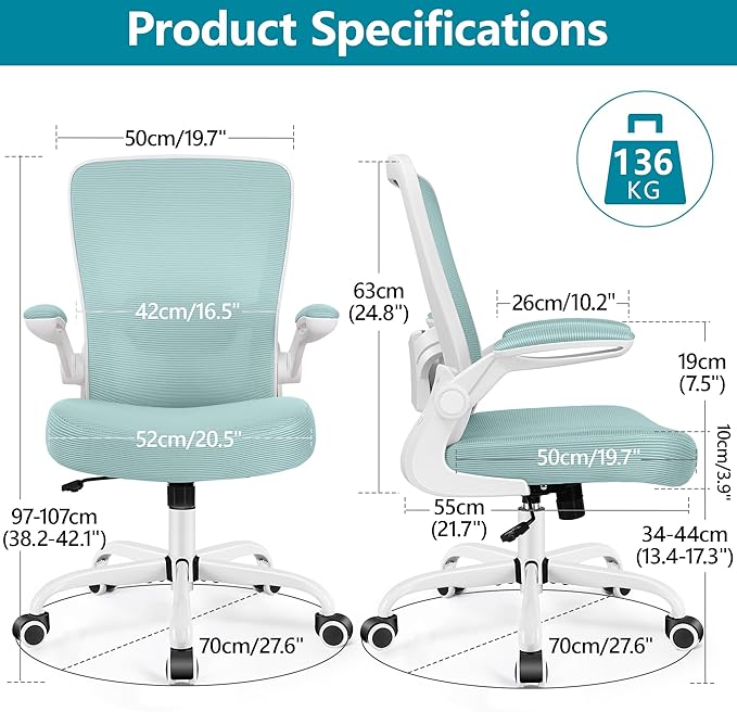 FelixKing Office Chair, Ergonomic Desk Chair Breathable Mesh Chair with Adjustable High Back Lumbar Support Flip-up Armrests, Executive Rolling Swivel Comfy Task Computer Chair for Home Office