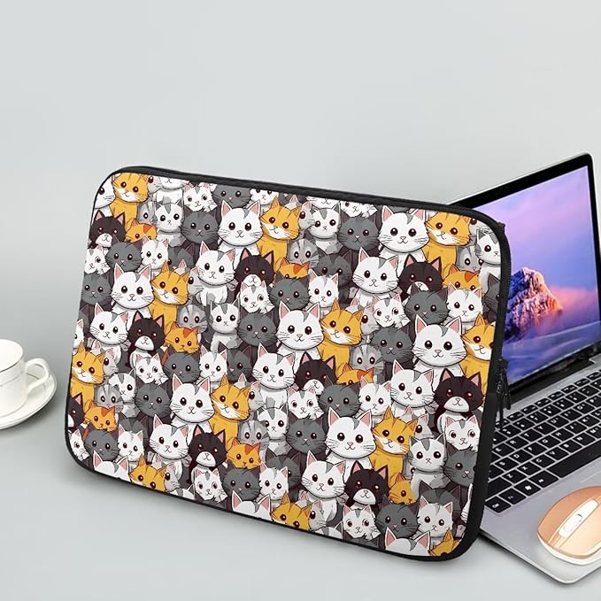 Cartoon Cats Printed Laptop Bag for Women Men, 13 Inch Laptop Sleeve Case Water Resistant Neoprene Computer Case Bag Laptop Briefcase Tablet Briefcase Carrying Bag, Multicolor