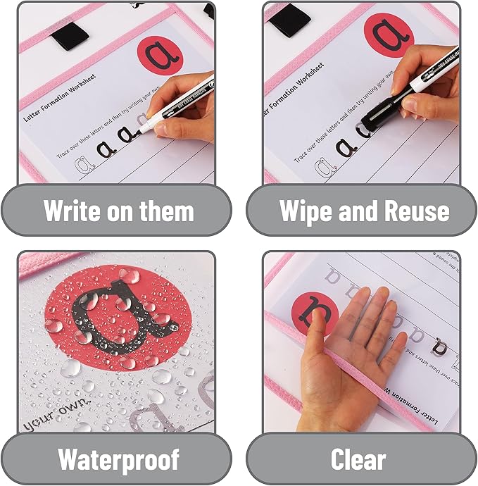 Mr. Pen Pocket Sleeves - 10x14 Inch, Pack of 24 - Colorful, Reusable, Clear Plastic Sleeves for Dry Erase Sheets