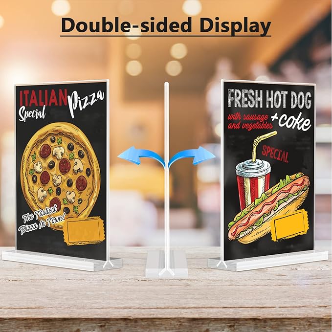 MaxGear Acrylic Sign Holder 8.5x11 Inches, Double Sided Clear Display Stand Table Top Sign Paper Holder, Vertical Menu Flyer Holder, Plastic Sign Frame for Stores, Restaurants, Hotels, Office
