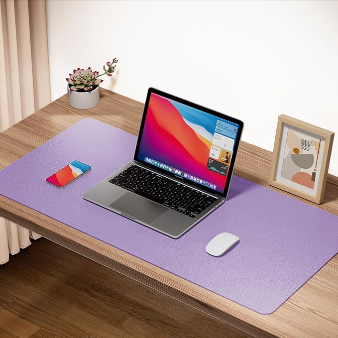 Boutilon Leather Desk Pad 24"x 14" Non-Slip Mouse Pad,Office Desk Mat,Waterprooft PU Leather Desk Blotter,Desk Pad Protector,Desk Writing Pad for Home Office Decor (S-Purple)