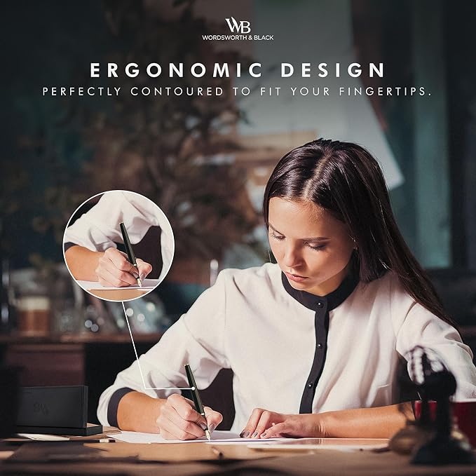 Wordsworth & Black Fountain Pen Set, 18K Gilded Extra Fine Nib, Includes 24 Pack Ink Cartridges, Ink Refill Converter & Gift Box, Gold Finish, Calligraphy, [Crimson Red], Perfect for Men & Women