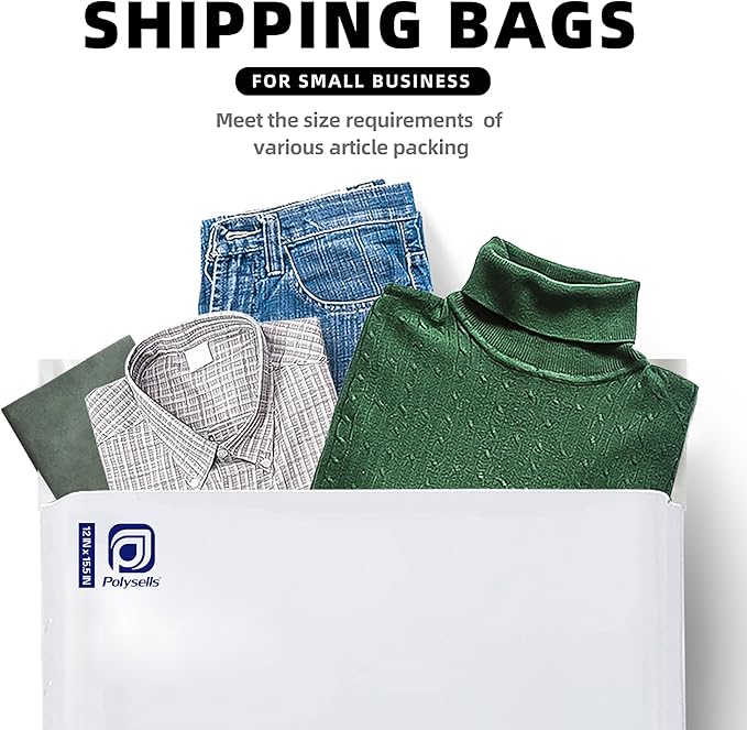 POLYSELLS 500 pcs 12x15.5 Inches White x Silver Poly Mailers Shipping Envelopes, Strong Adhesive Sealing, Waterproof, and Tear-resistant Postal Mailing Bags for Clothing, Books, and Accessories