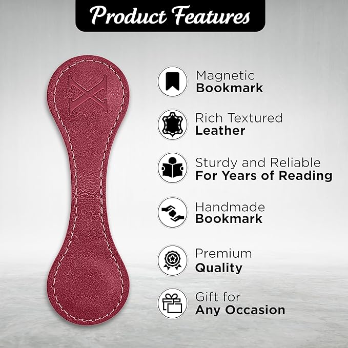 Personalized Leather Magnetic Bookmarks (1 Pack) Vintage Custom Engraved Initial ID Identification Book Marker Clip Gift for Book Lover Avid Readers (Letter X, Red)