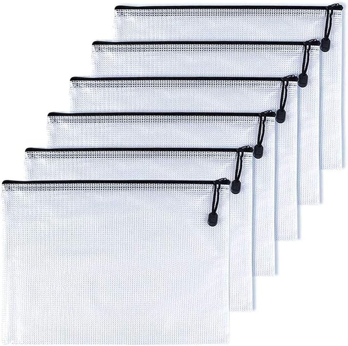 Oaimyy-A6(6"x 4.5"), Mesh Zipper Pouch Document Folders Bag Plastic Zip File Folders for School Office Supplies, Travel, Organizing Storage-Black,6 Pcs