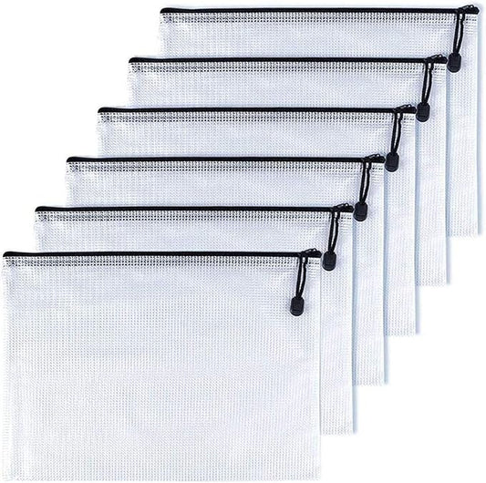 Oaimyy-A6(6"x 4.5"), Mesh Zipper Pouch Document Folders Bag Plastic Zip File Folders for School Office Supplies, Travel, Organizing Storage-Black,6 Pcs