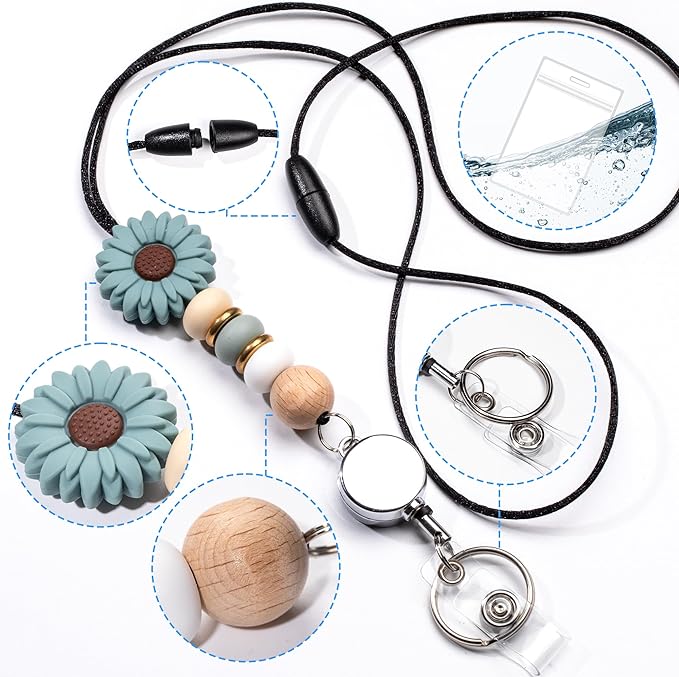 9 in 3 Sets Retractable Lanyard for ID Badge Teacher Lanyard with ID Holder Breakaway Lanyard for Women Nurse Badge Reel Lanyard School Silicone Beaded Lanyard Cute for Women