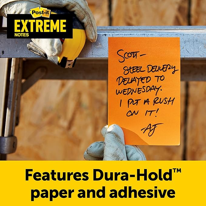 Post-it Extreme XL Notes, Works Outdoors, Works in 0-120 Degrees Fahrenheit, 100X The Holding Power, Orange, Yellow, Green, 25 Sheets per Pad, 9 Pads/Pack (EXT456-9CT)